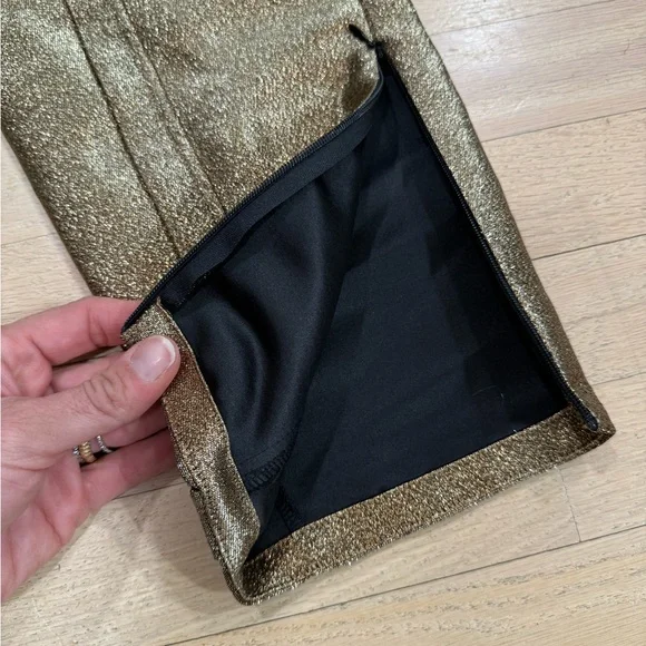 Ramy Brook Lucinda Gold Lame Metallic Skinny Ankle Zip Pants Size 8 EUC - Picture 7 of 8